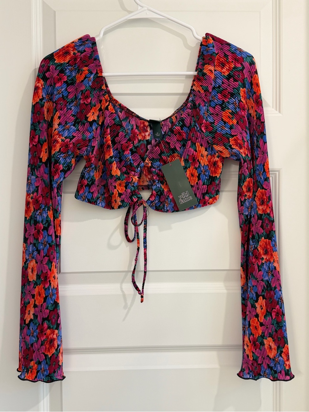 Wild Fable Floral Tie-Front Long Sleeve Crop Top